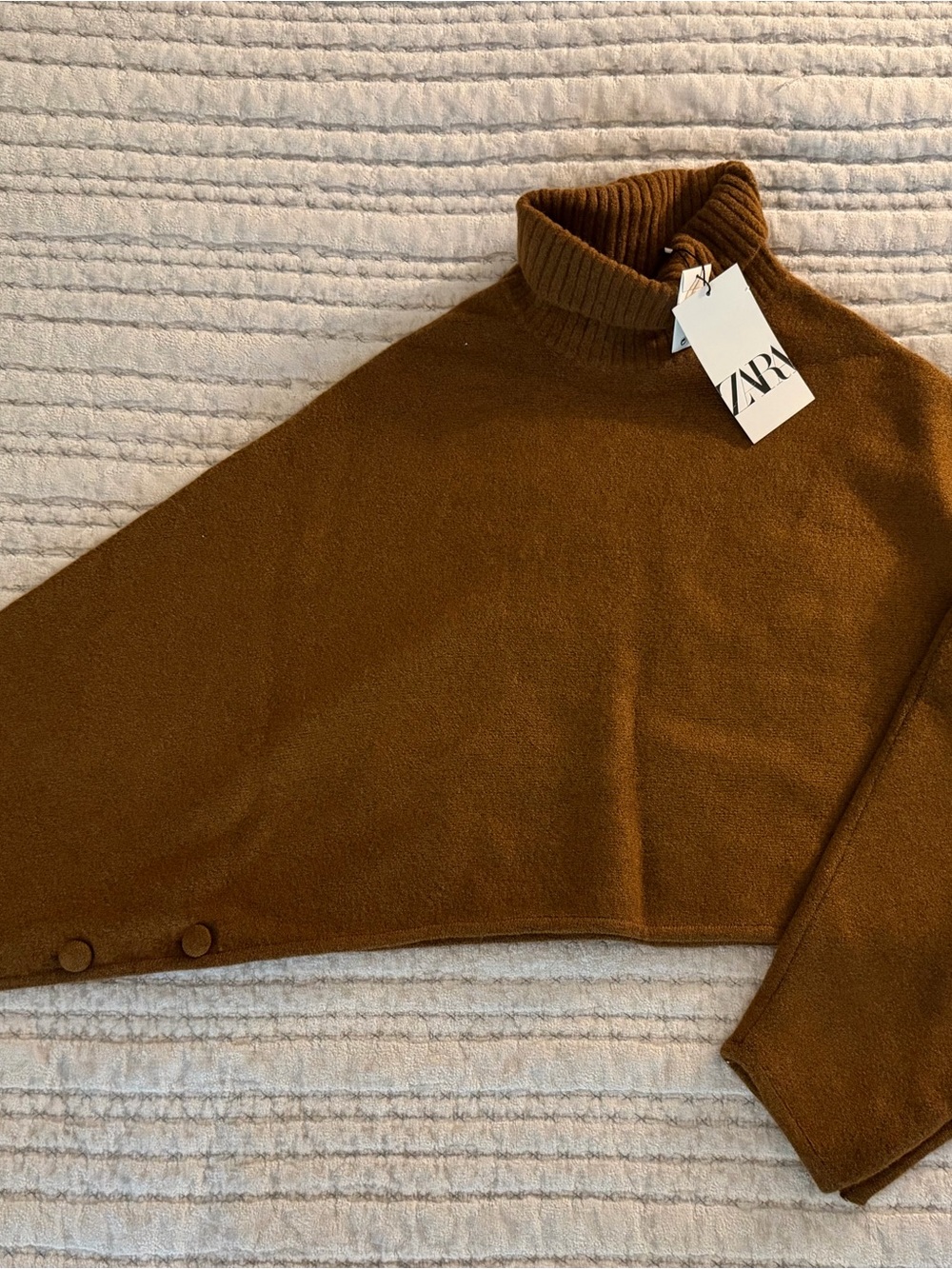 Zara Brown Cropped Turtleneck Poncho Sweater